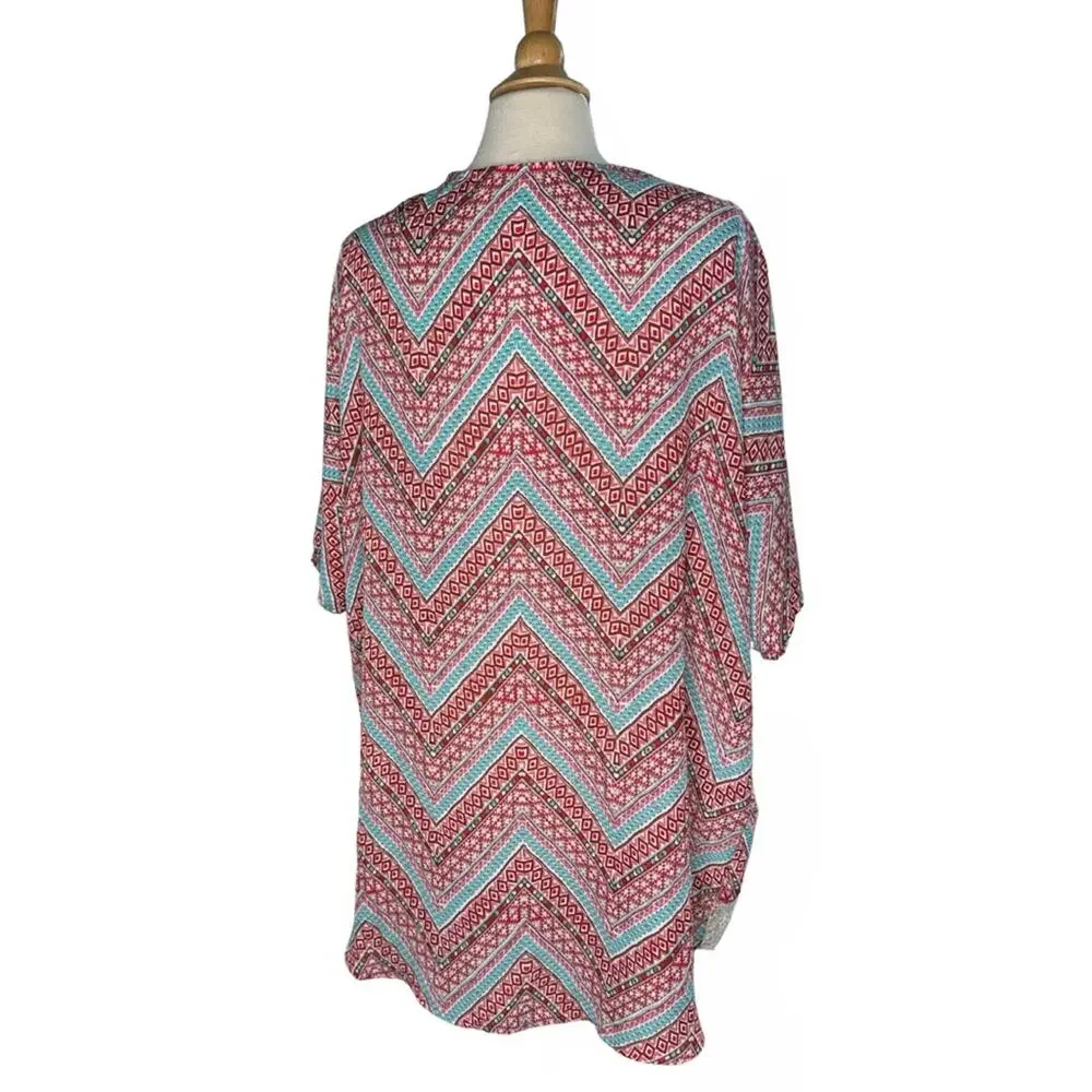 Liberty Love Colorful Chevron Kimono Lace Edging Beachy Open Front Cardigan BR10